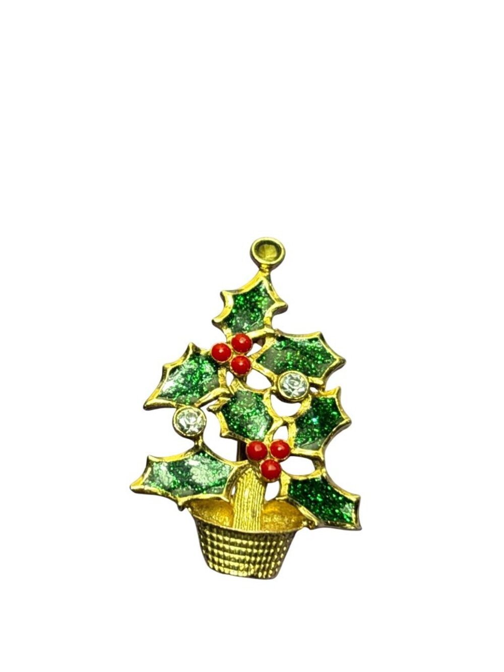 Vtg Avon Holly Berry Leaves Christmas Tree Goldtone Red Green Enamel Flawed